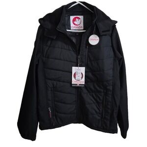 Canada Weather Gear Hooded Hybrid Soft Shell Puffer Jacket Womens‎ M Black NWT